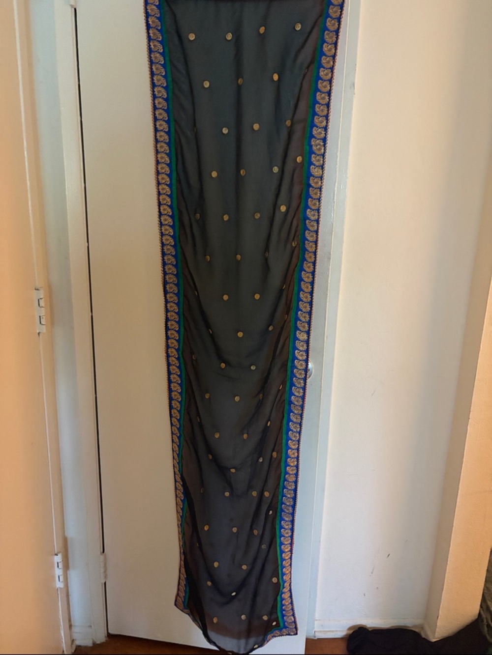 Embroidered Black Sheer dupatta with Blue & Gold Trim